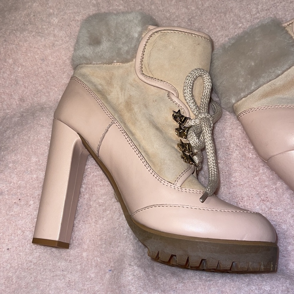 RED VALENTINO Nude Lace Up with Fur Leather Heels Boots/Booties - Picture 10 of 12